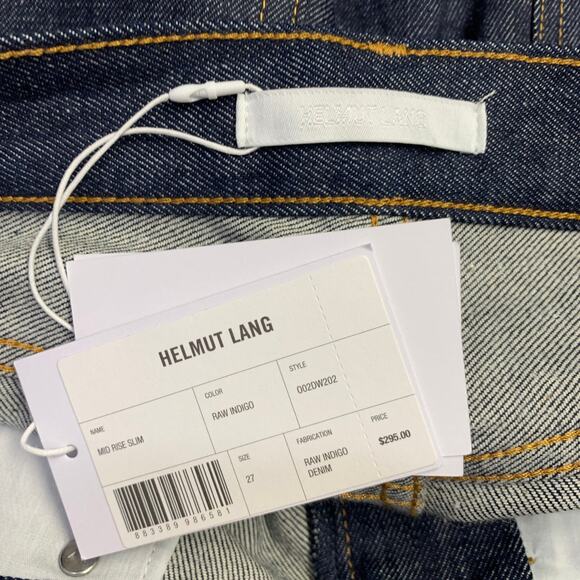 HELMUT LANG 27 Mid Rise Slim Indigo Contrast Stitch Cotton Slim Straight Jeans - Picture 3 of 5